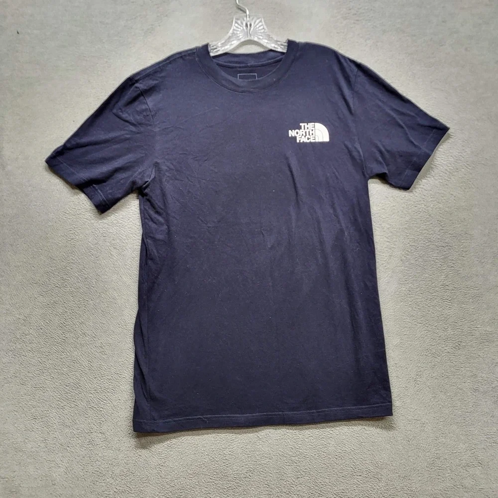 The North Face Men Shirt M Navy Logo Slogan Short Sleeve